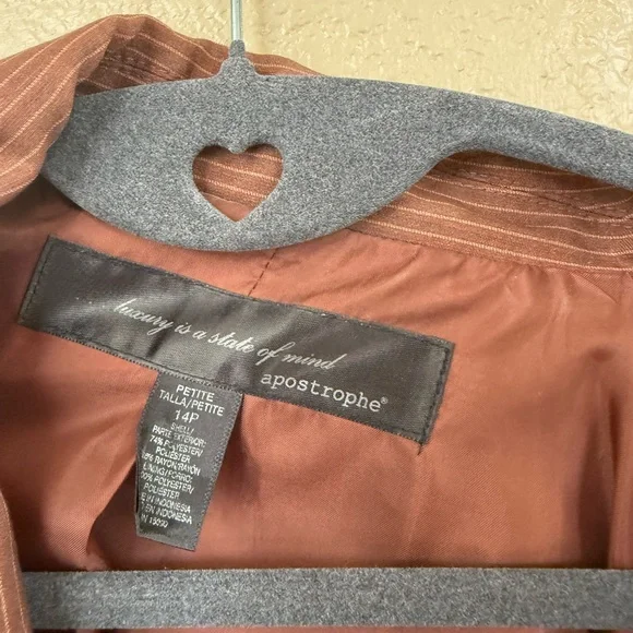 Apostrophe Brown Blazer Size 14 Petite - Picture 3 of 4
